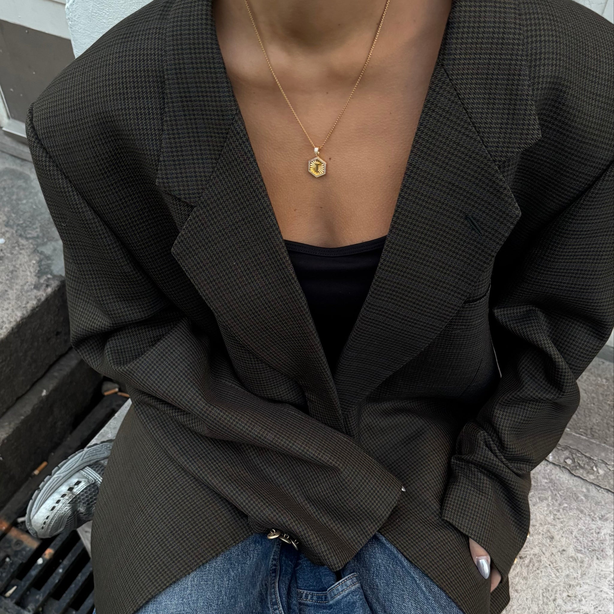 Diamond Letter Necklace Gold