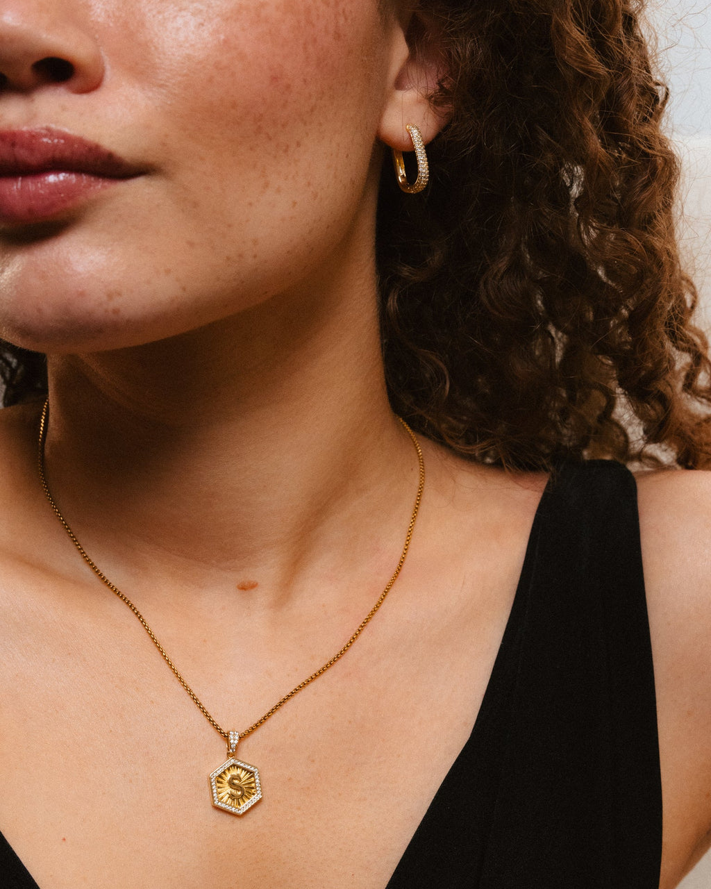 Diamond Letter Necklace Gold