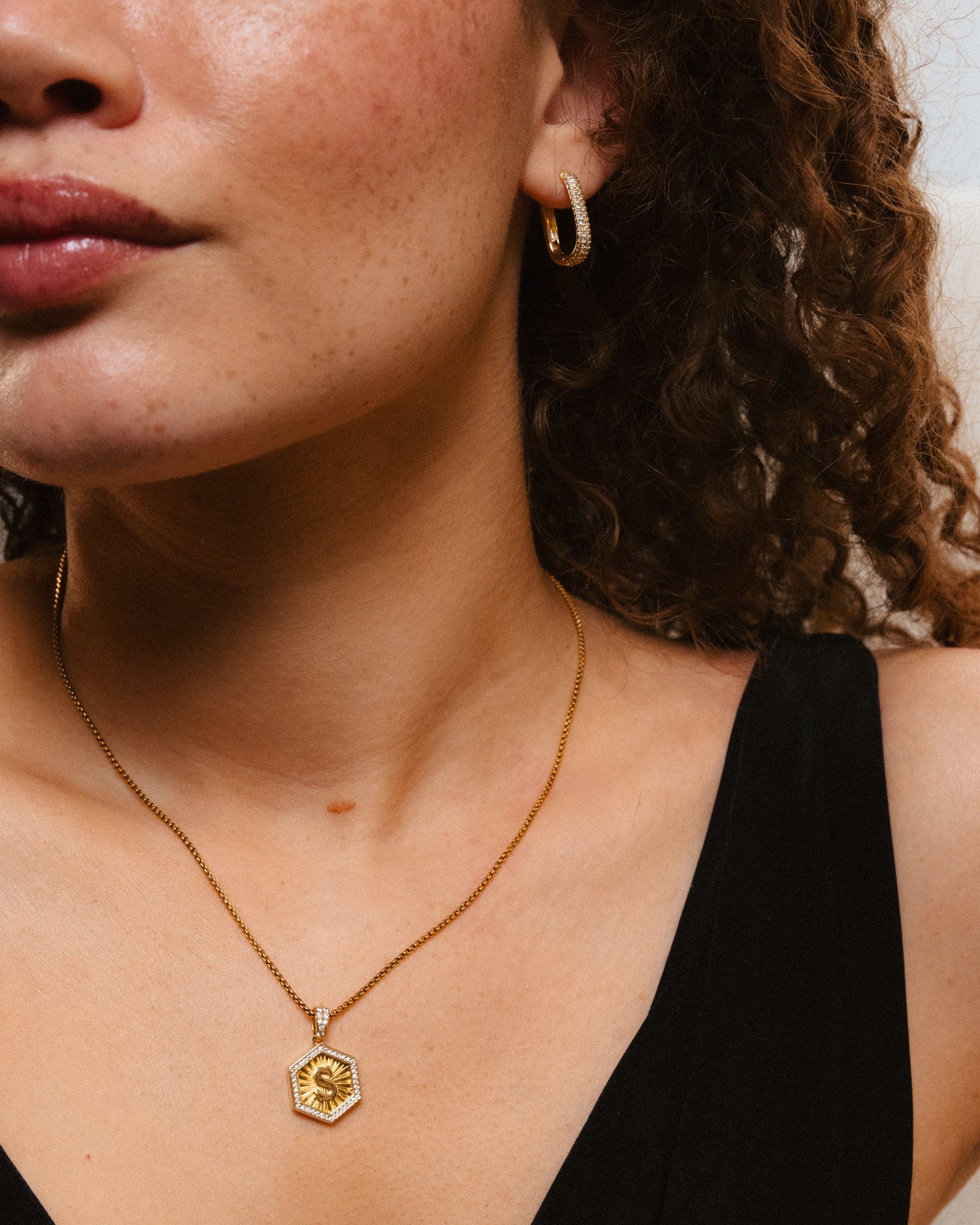 Diamond Letter Necklace Gold
