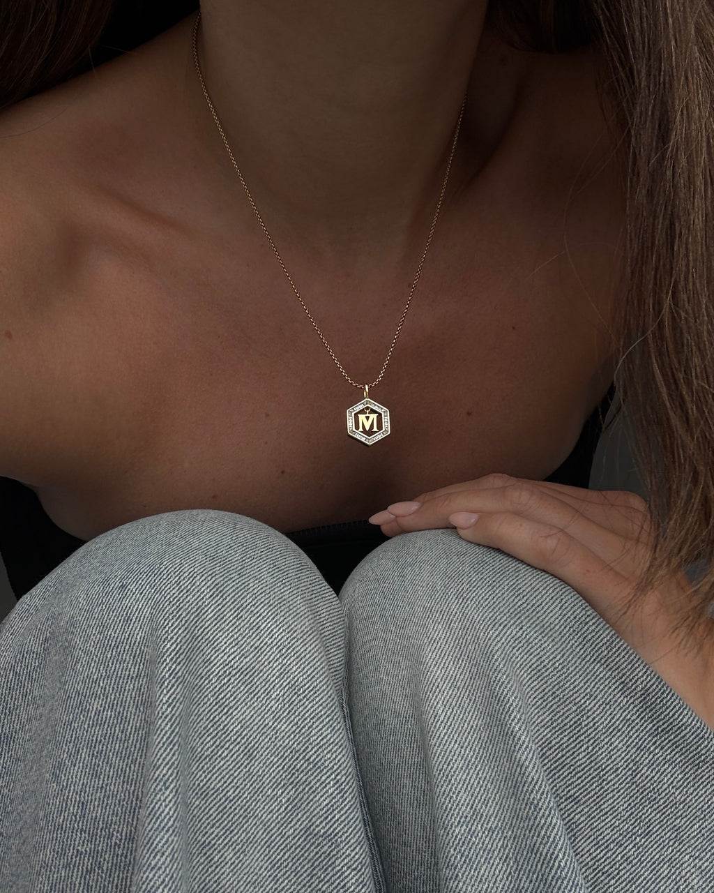 Floating Letter Necklace Gold