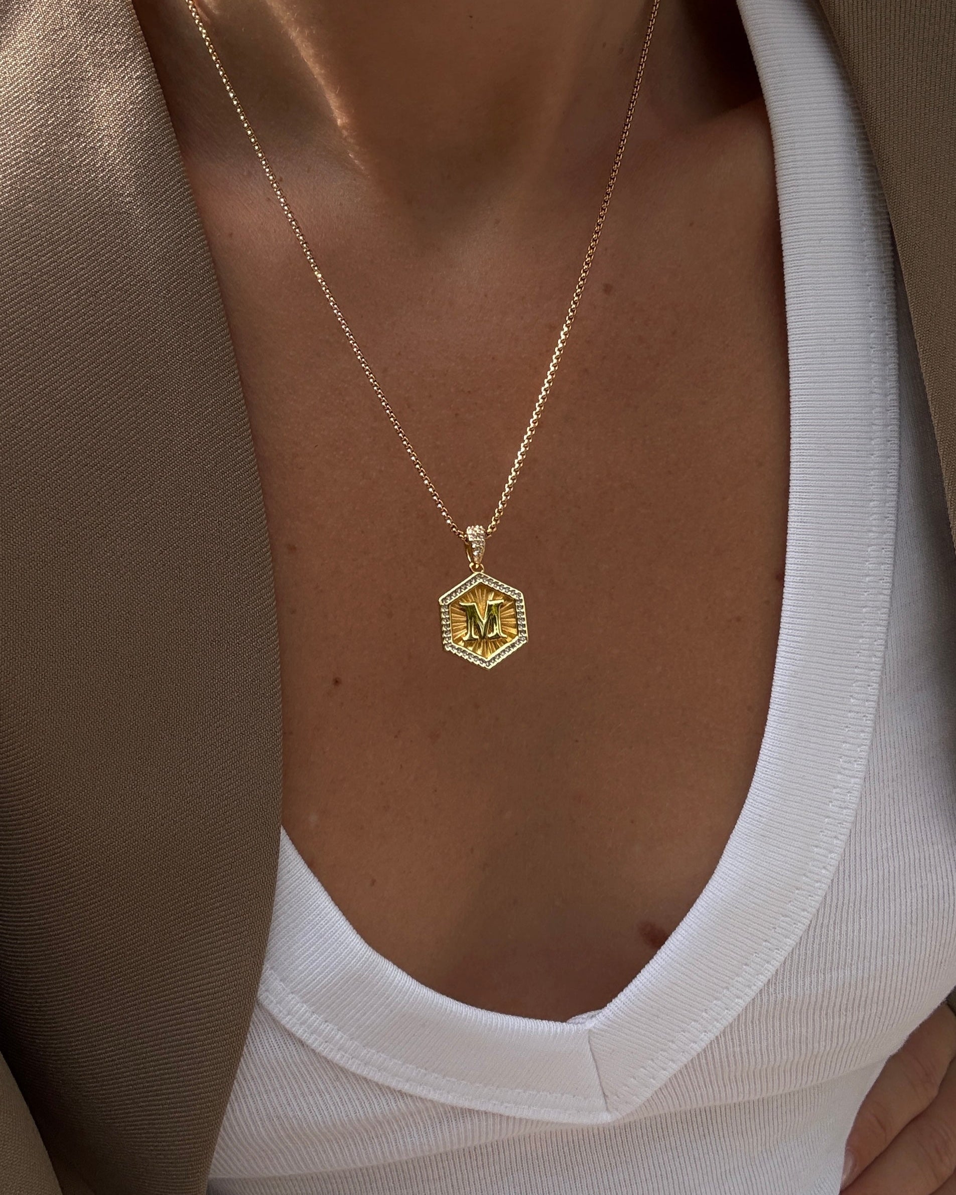 Diamond Letter Necklace Gold