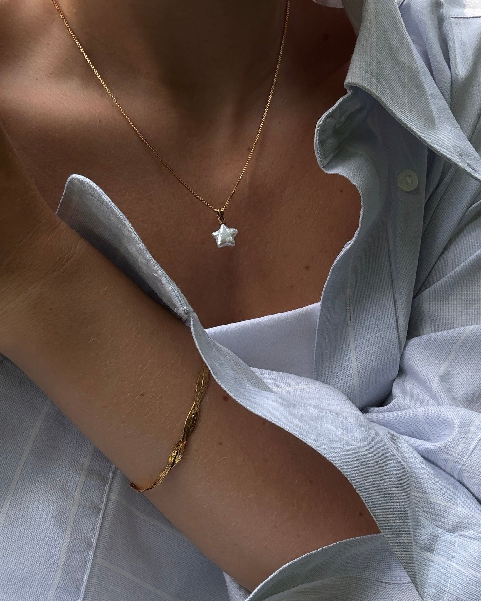 Pearl Star Necklace Gold