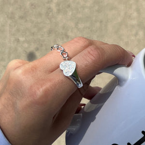 Diamond Love Signet Ring Silver