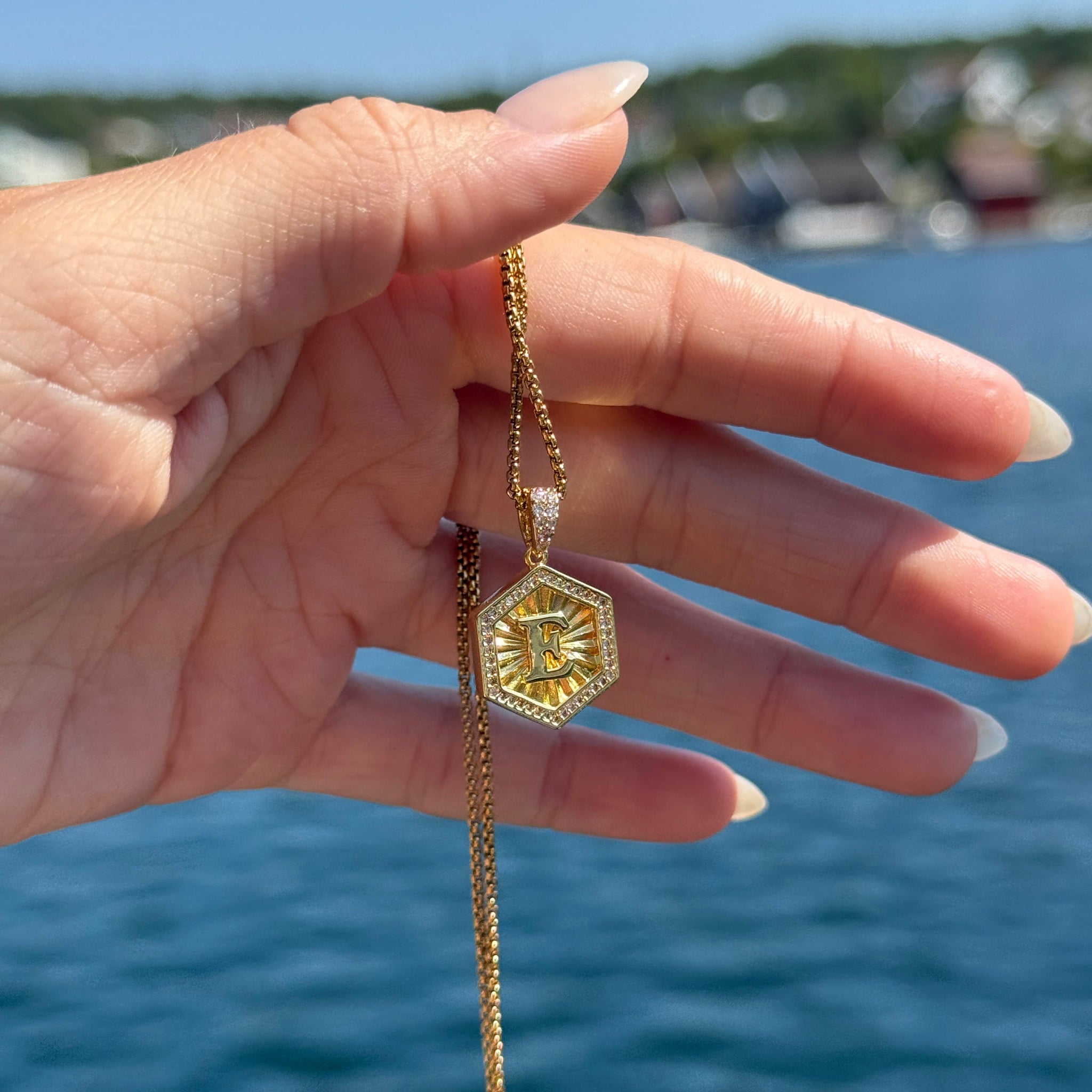 Diamond Letter Necklace Gold