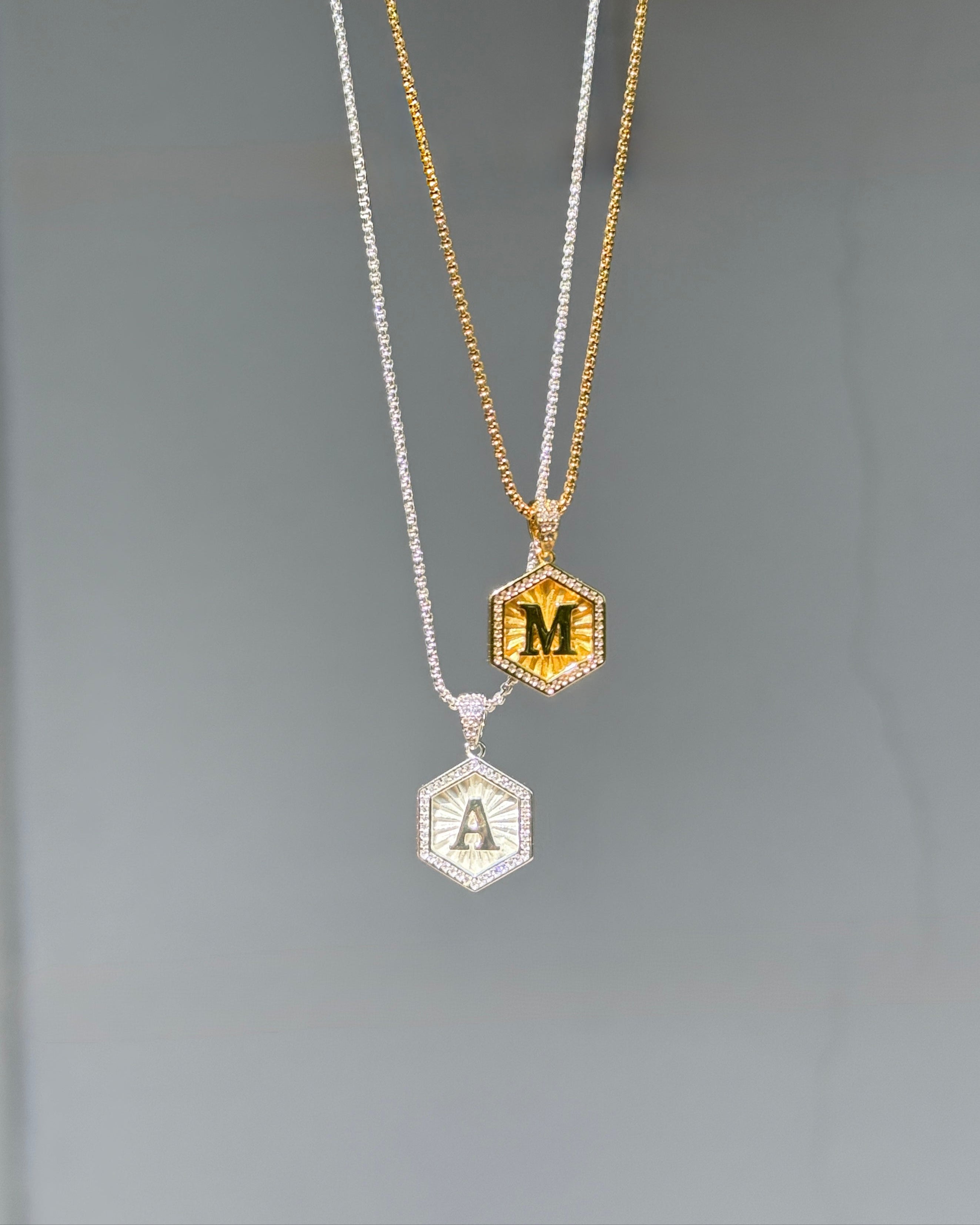 Diamond Letter Necklace Gold