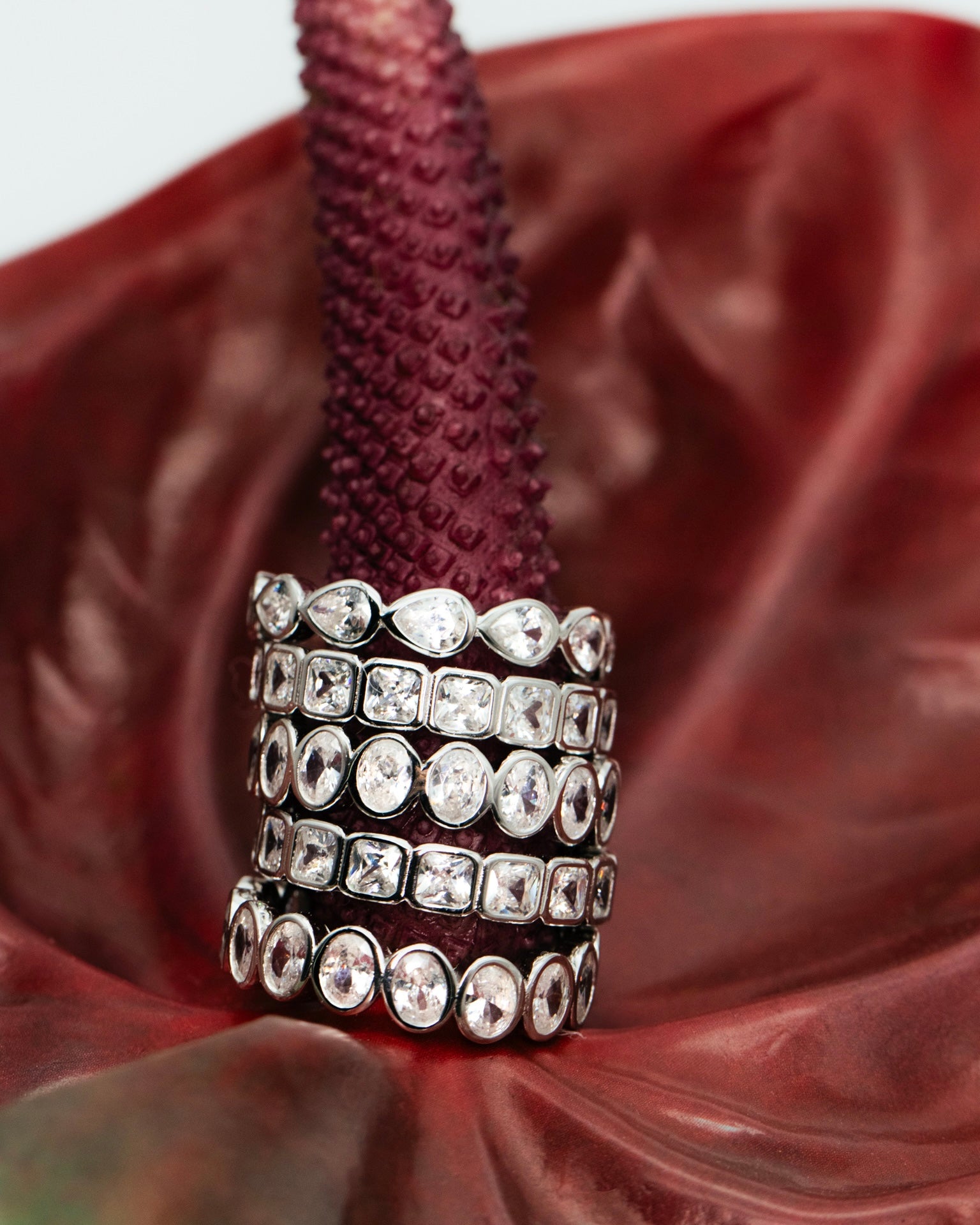 Diamond Band Ring Square Silver