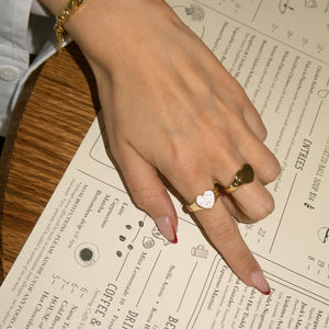 Diamond Love Signet Ring Gold