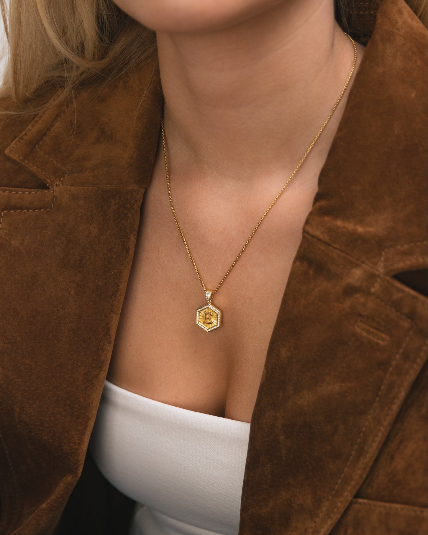 Diamond Letter Necklace Gold