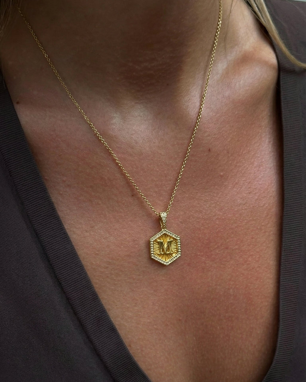 Diamond Letter Necklace Gold