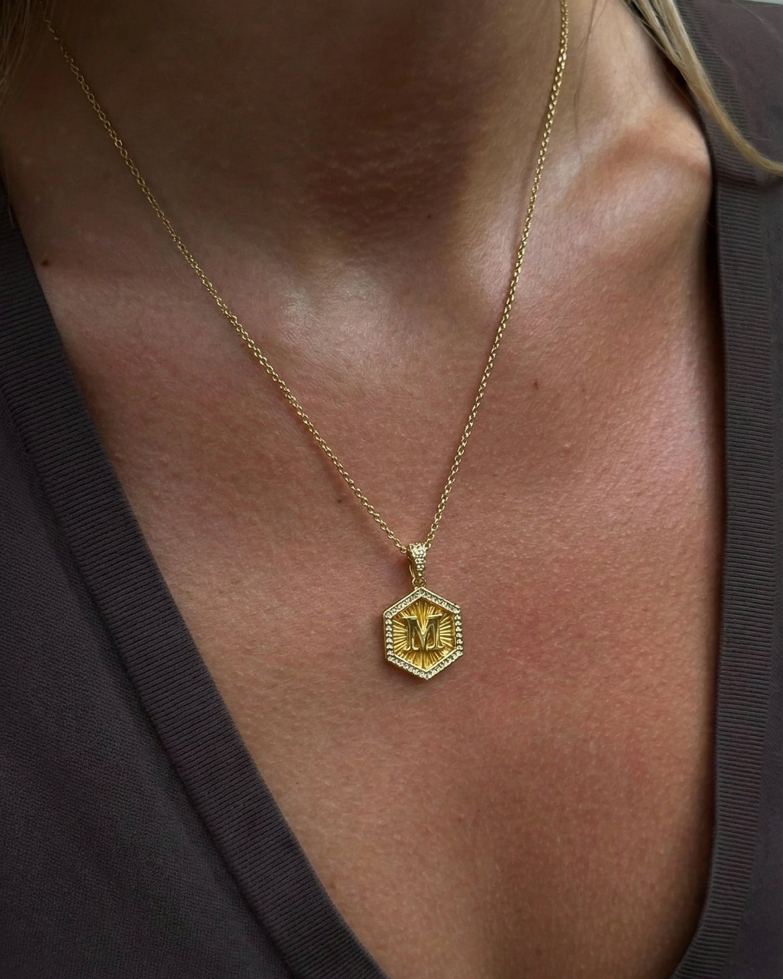 Diamond Letter Necklace Gold