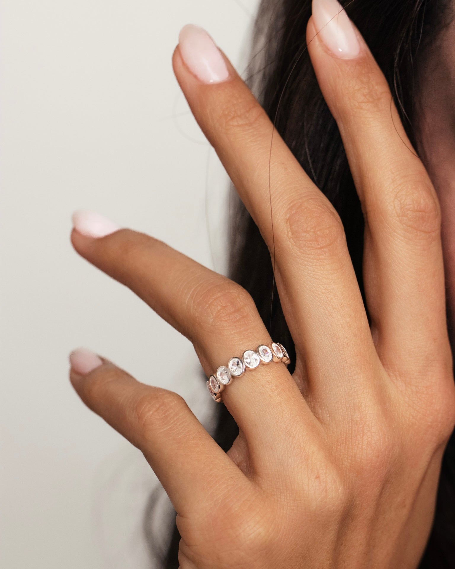 Diamond Band Ring Oval Silver