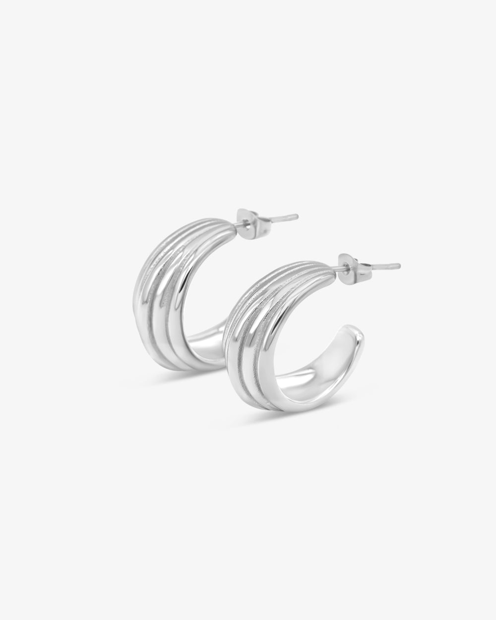 Ribbed Hoops Silver