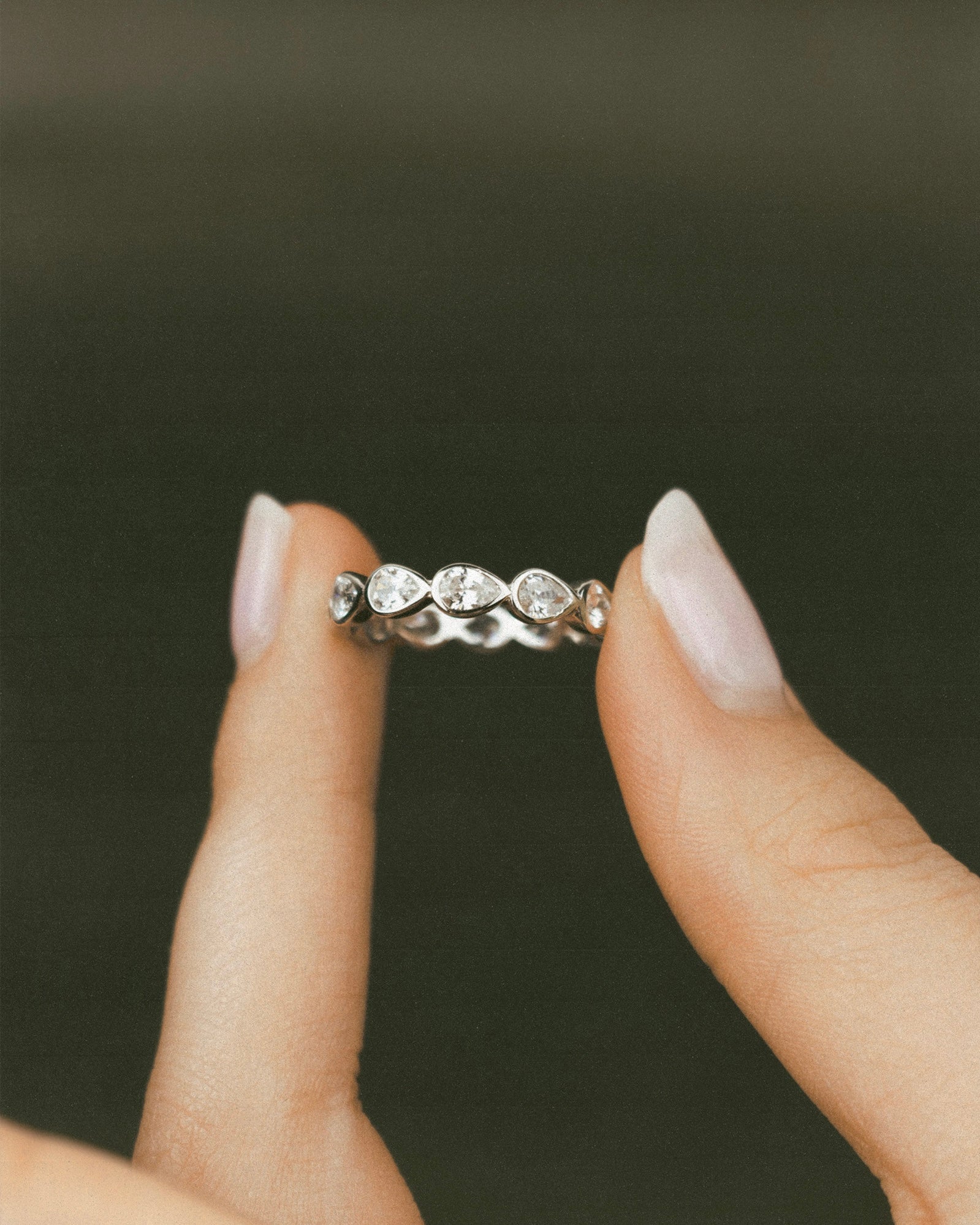 Diamond Band Ring Drop Silver